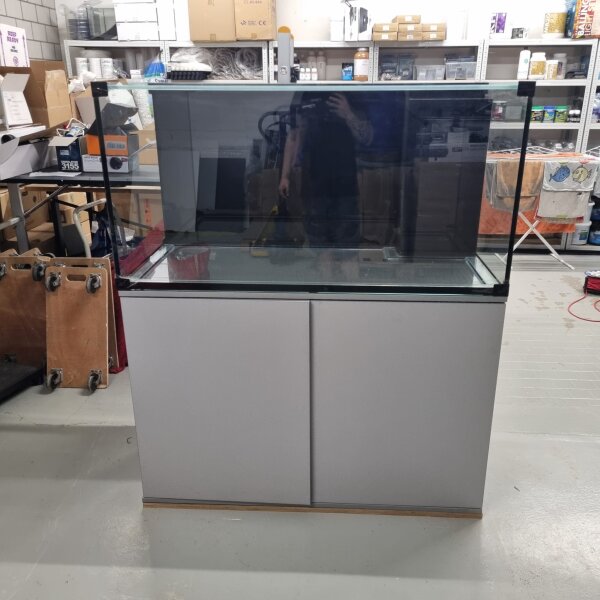 Aquarium Kombination 120x55x60, Unterschrank in Aluminium-Optik